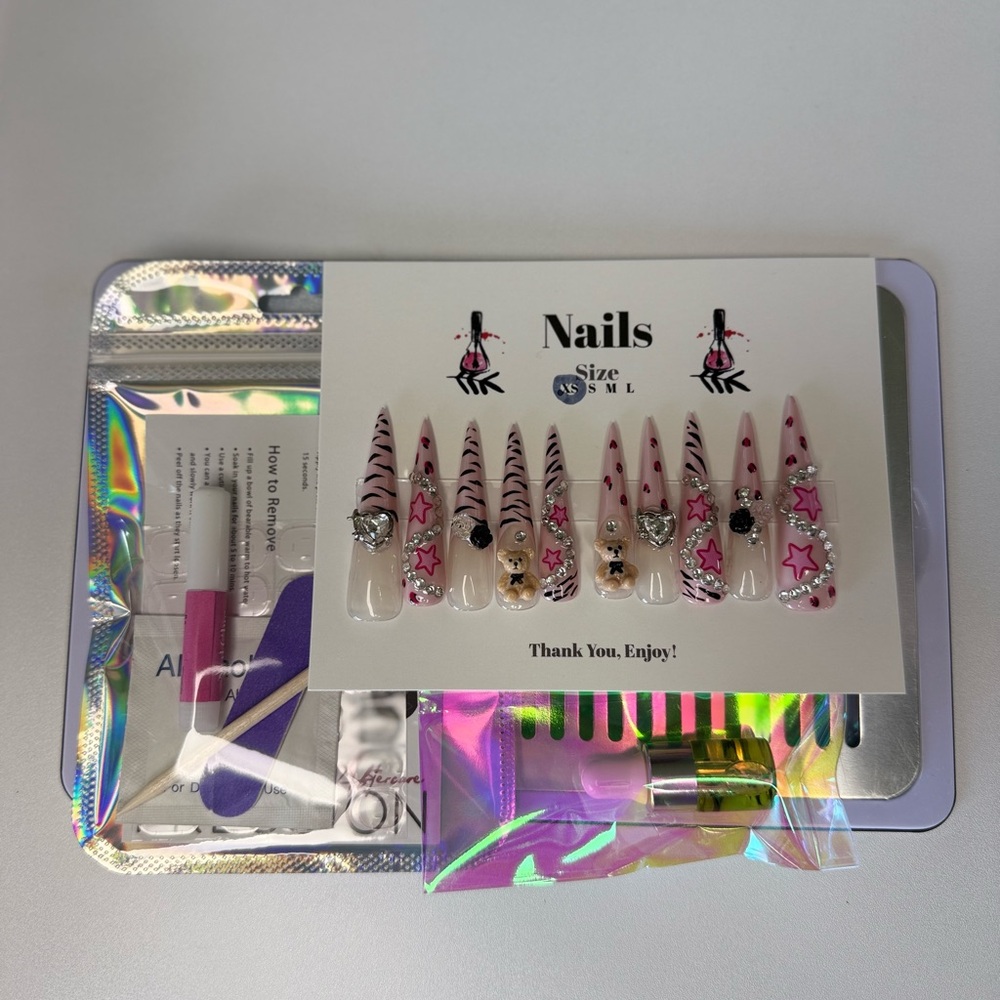 Zebra Bear Nails | Custom Press On Nails | High Quality Nails | Handmade